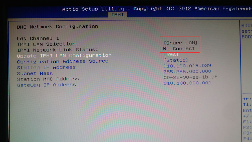 IPMI web 配置界面中的共享端口与 VLAN 设置